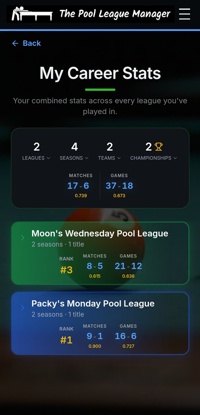 Career statistics combining match and game records across leagues and seasons