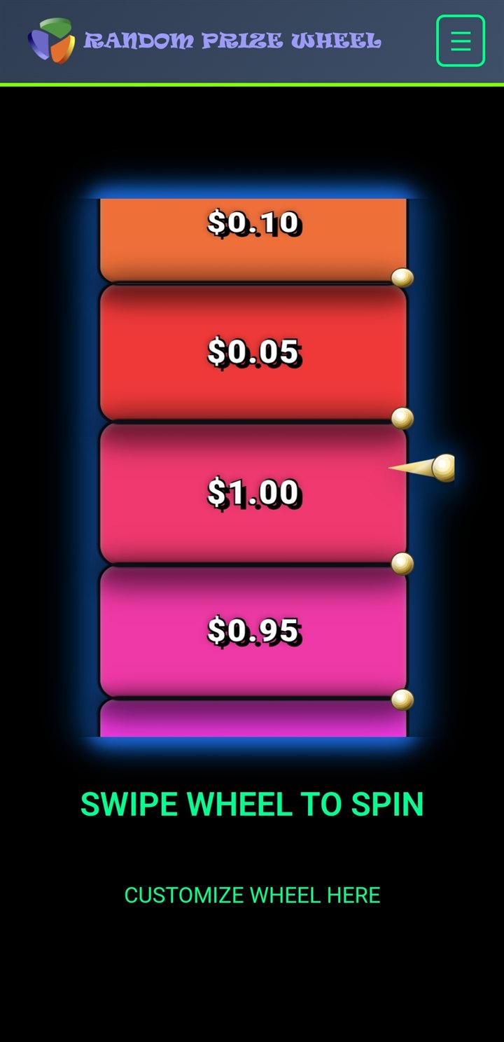 Mobile Price Is Right wheel with dollar amounts